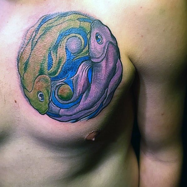 Purple and Green Fish Yin-Yang Tattoo