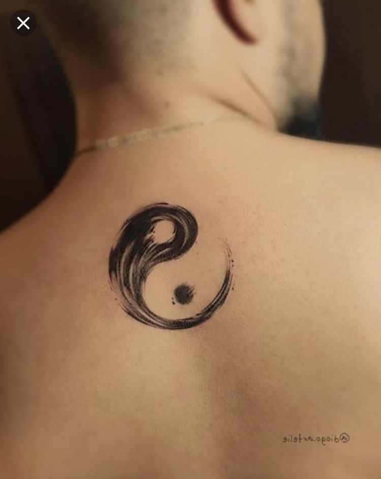 Minimalist Brushstroke Black and White Yin-Yang Tattoo