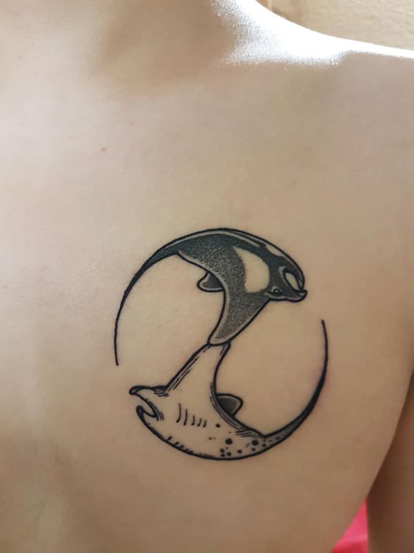 Simple Manta-Ray Yin-Yang Tattoo