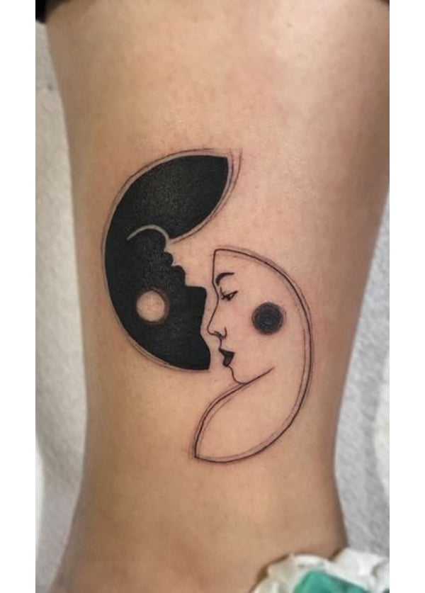 Two Faces Yin-Yang Minimalist Blackwork Tattoo