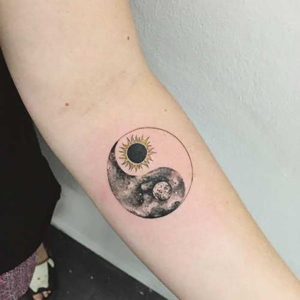 Sun and Moon Yin-Yang Greyscale Tattoo