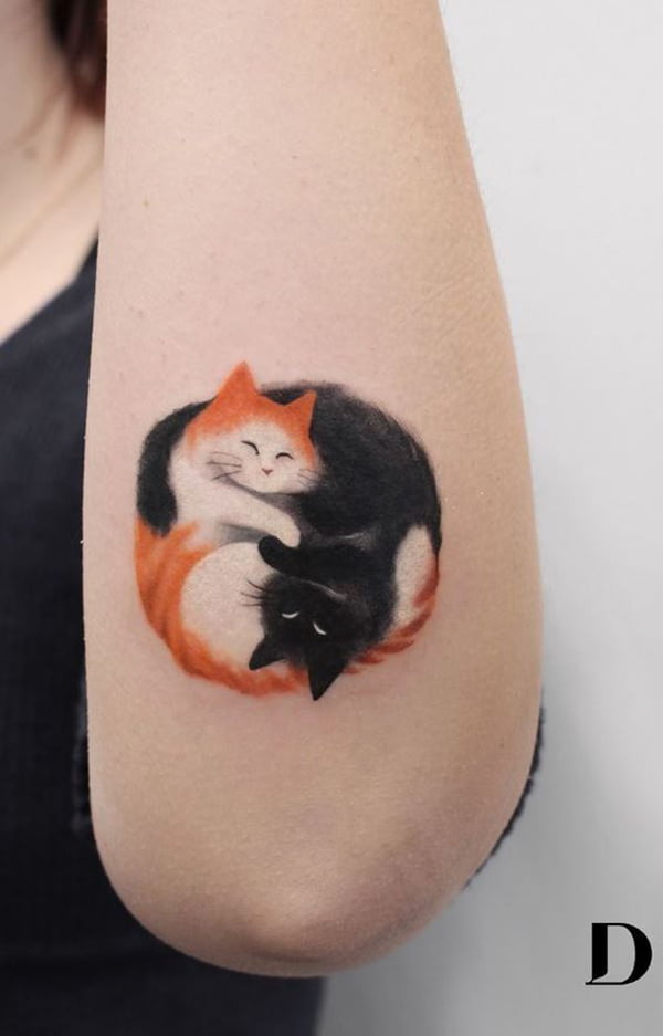 Colored Cats Hugging Yin-Yang Tattoo
