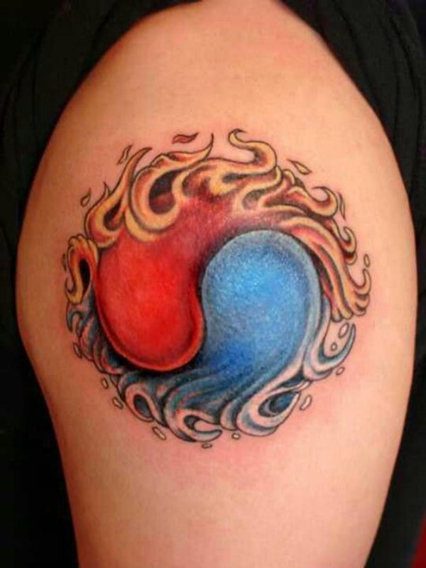 Water and Fire Yin-Yang Abstract Tattoo