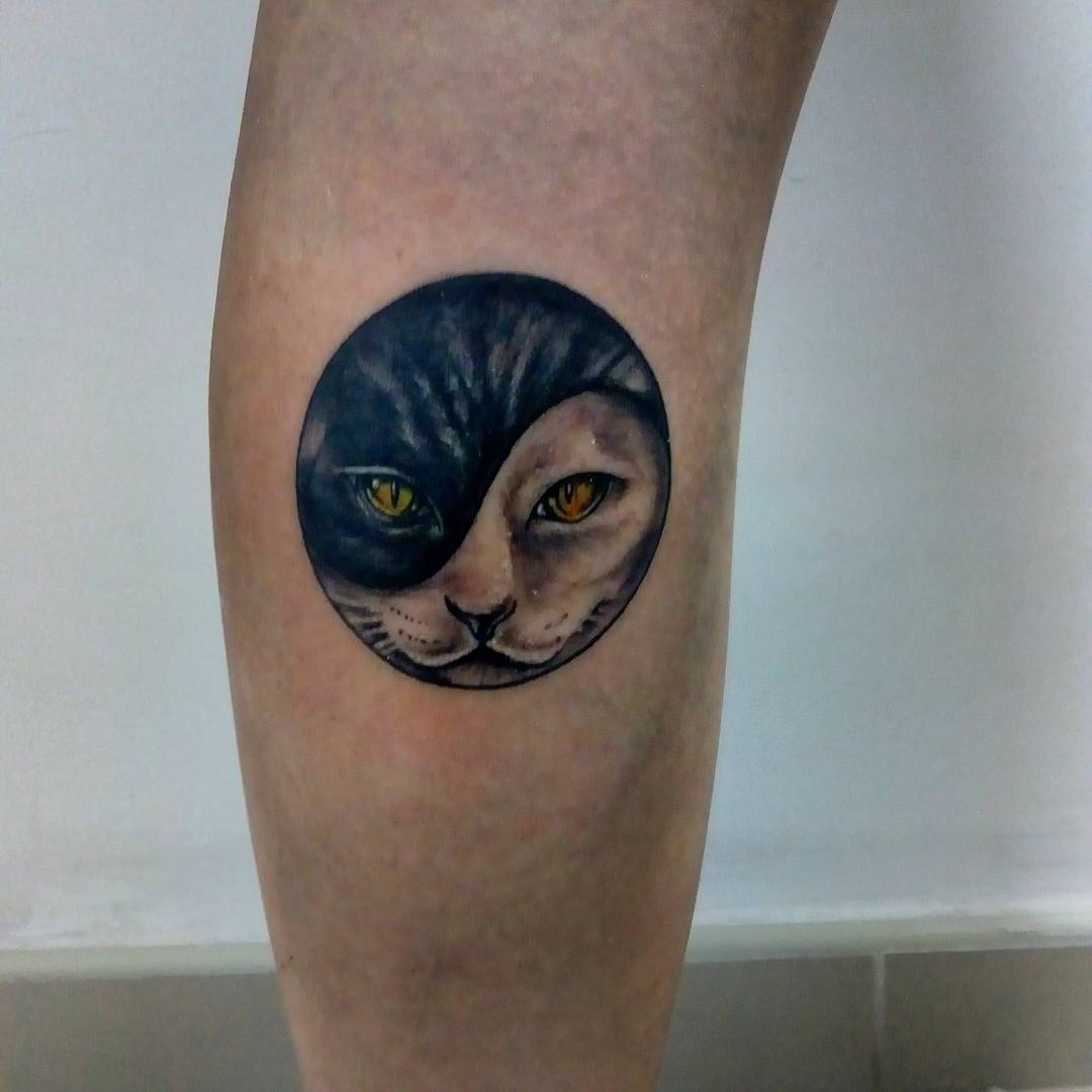 Traditional Yin Yang Symbol: Realistic Black and White Cat Yin-Yang Tattoo