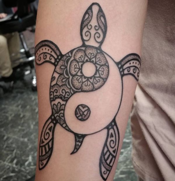 Paisley Flower Turtle Yin-Yang Tattoo