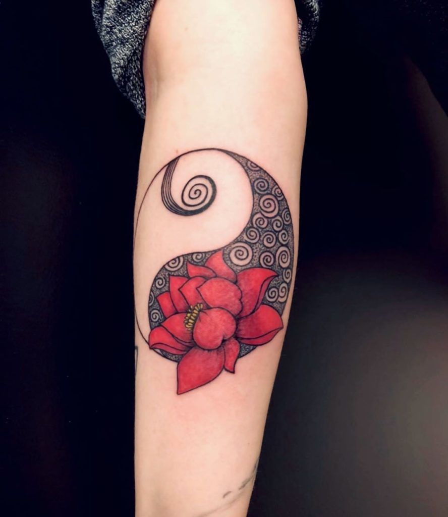 Lotus and Swirls Yin-Yang Tattoo