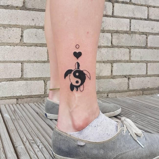 Blackwork Turtle Heart Yin-Yang Tattoo