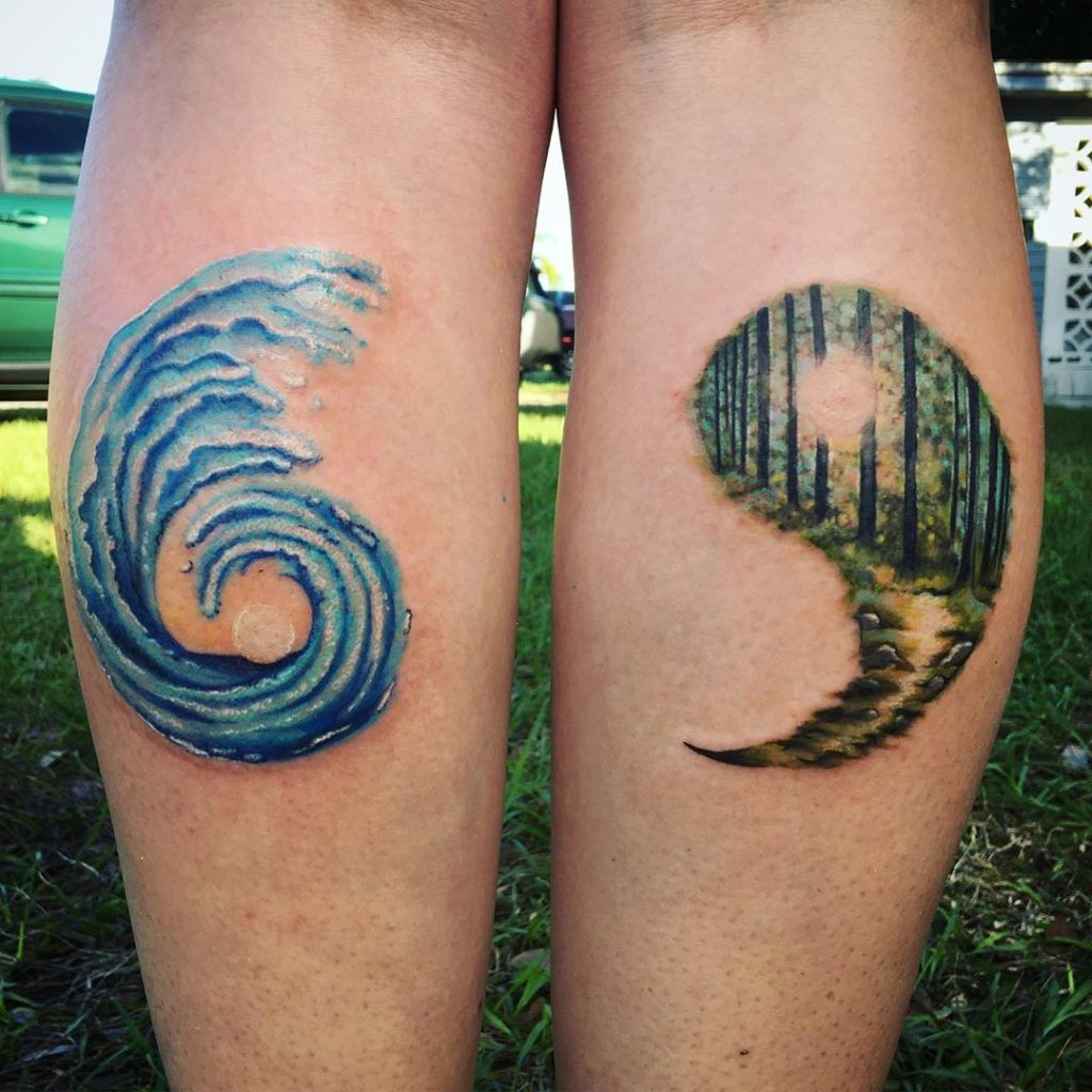 Water and Forest Yin-Yang Color Tattoo